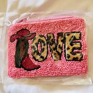 Cute Pink Beaded “LOVE” Small Zipper Pouch
